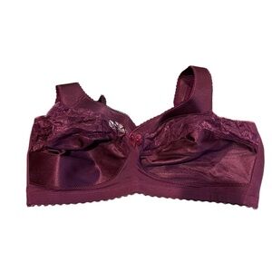 Glamorise Magic Lift Wirefree Lace Full Figure Support Bra 1000 Wine 40DD New